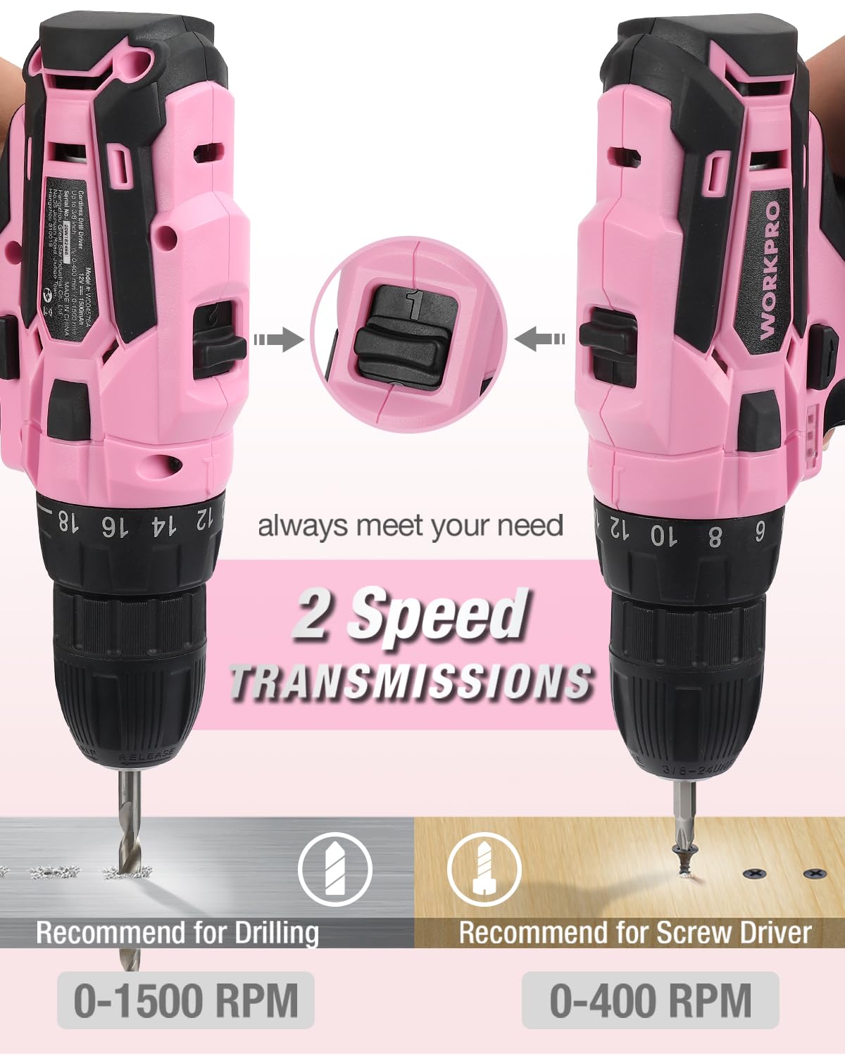 Pink Cordless Drill Driver Set S750