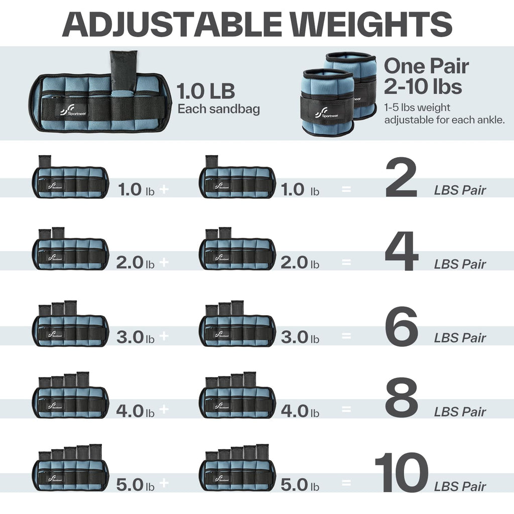Adjustable Ankle Weights 2-10 lb per Pair S347