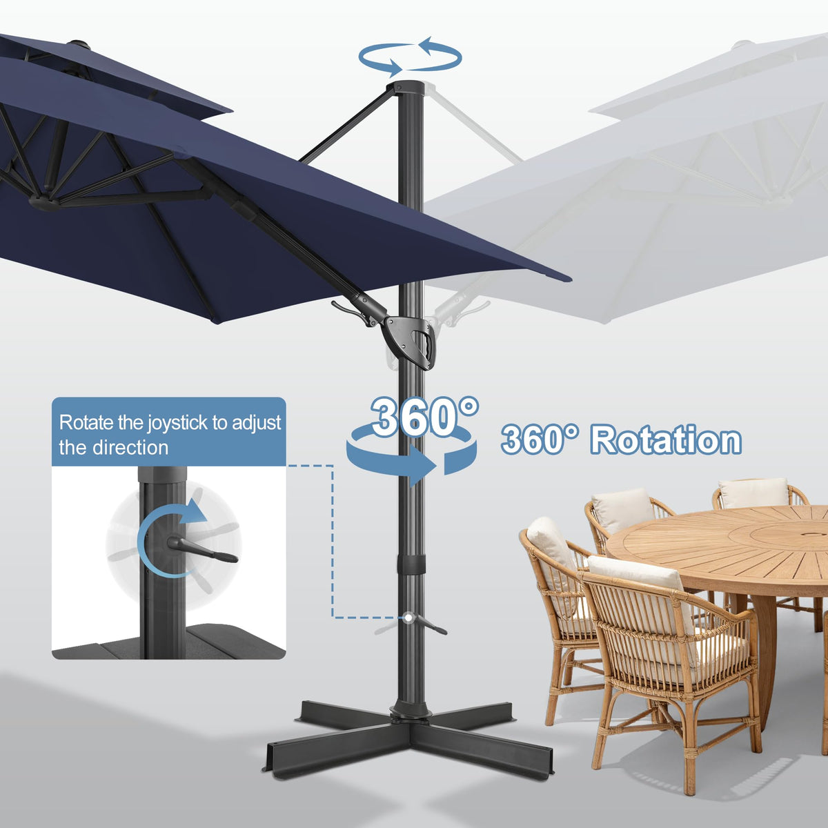 10x10 FT Square Navy Blue Cantilever Patio Umbrella R574729