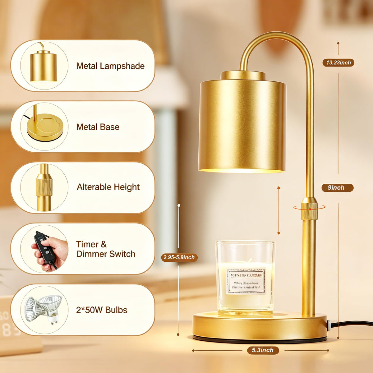 Dimmable Height Adjustable Candle Warmer Lamp H61087