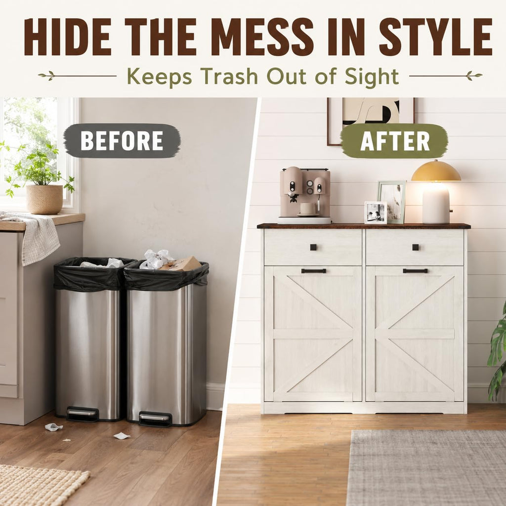 White Double Tilt Out Trash Cabinet B6705