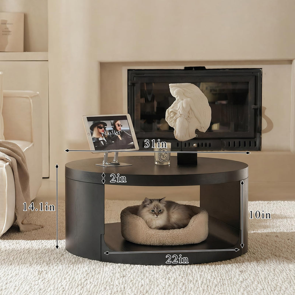 Black Round Coffee Table with Storage Z987