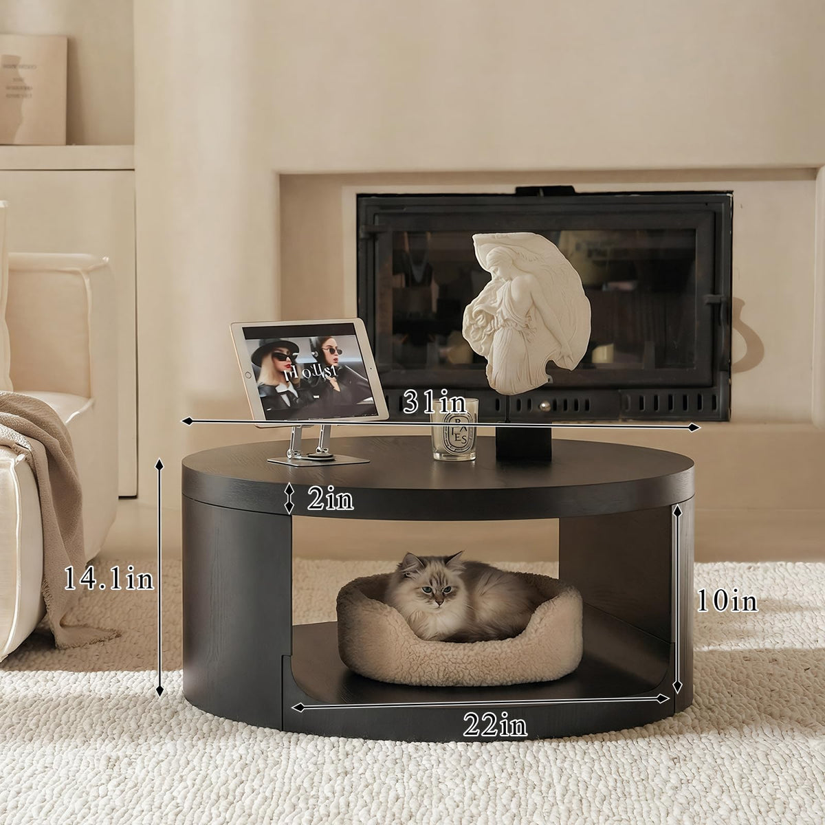 Black Round Coffee Table with Storage Z987