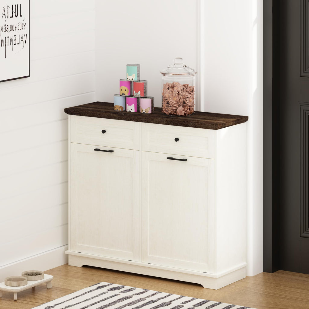 20 Gallon Double Tilt Out Wood Trash Can Cabinet with Drawer K3495