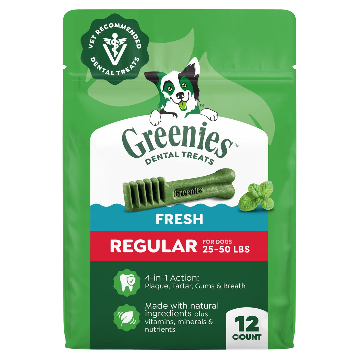 Natural Dental Dog Treats Fresh Mint Flavor 12 Count P182