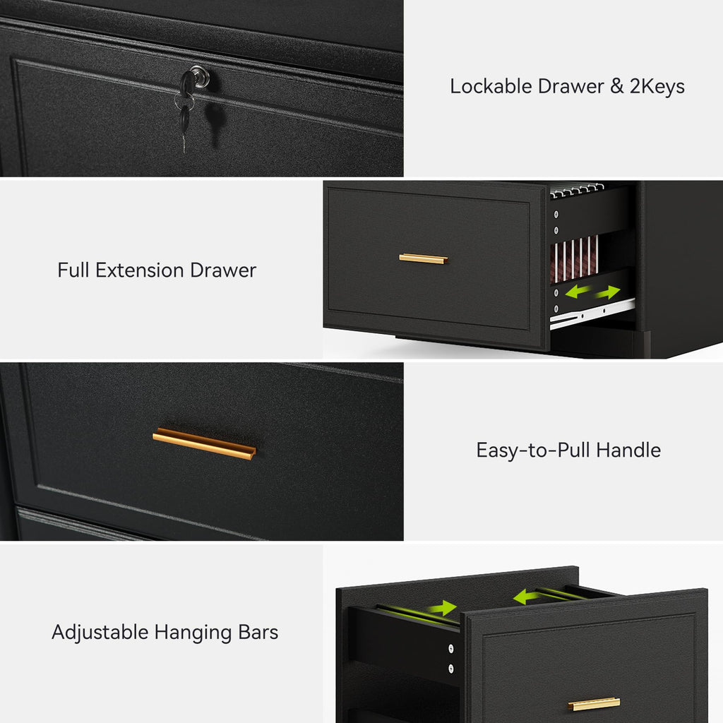 4 Drawer Black MDF File Cabinet with Lock C703