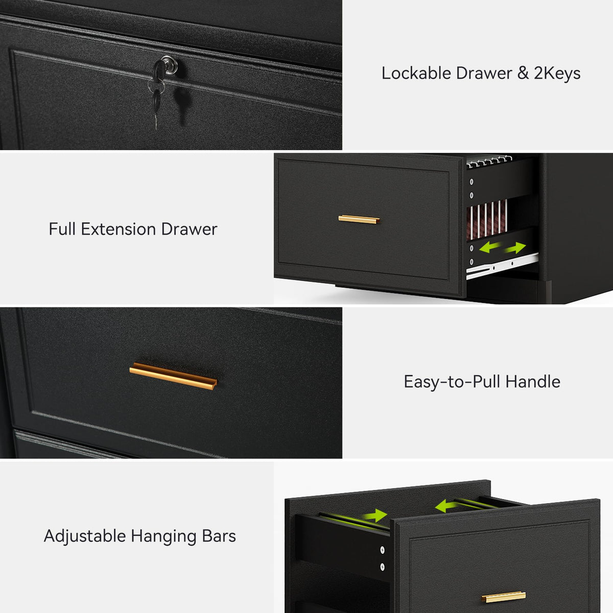 4 Drawer Black MDF File Cabinet with Lock C703