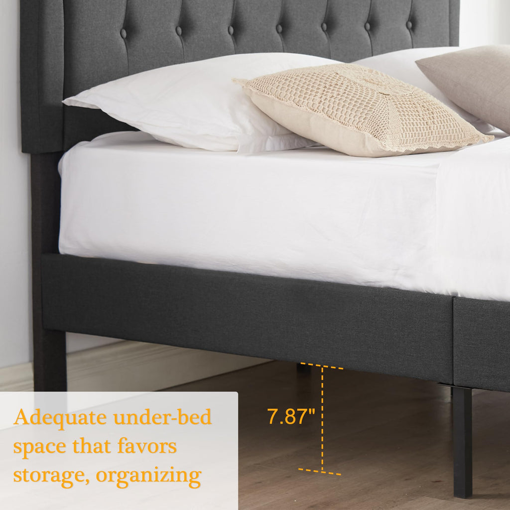 Queen Size Fabric Upholstered Platform Bed Frame with Wooden Slats I480792