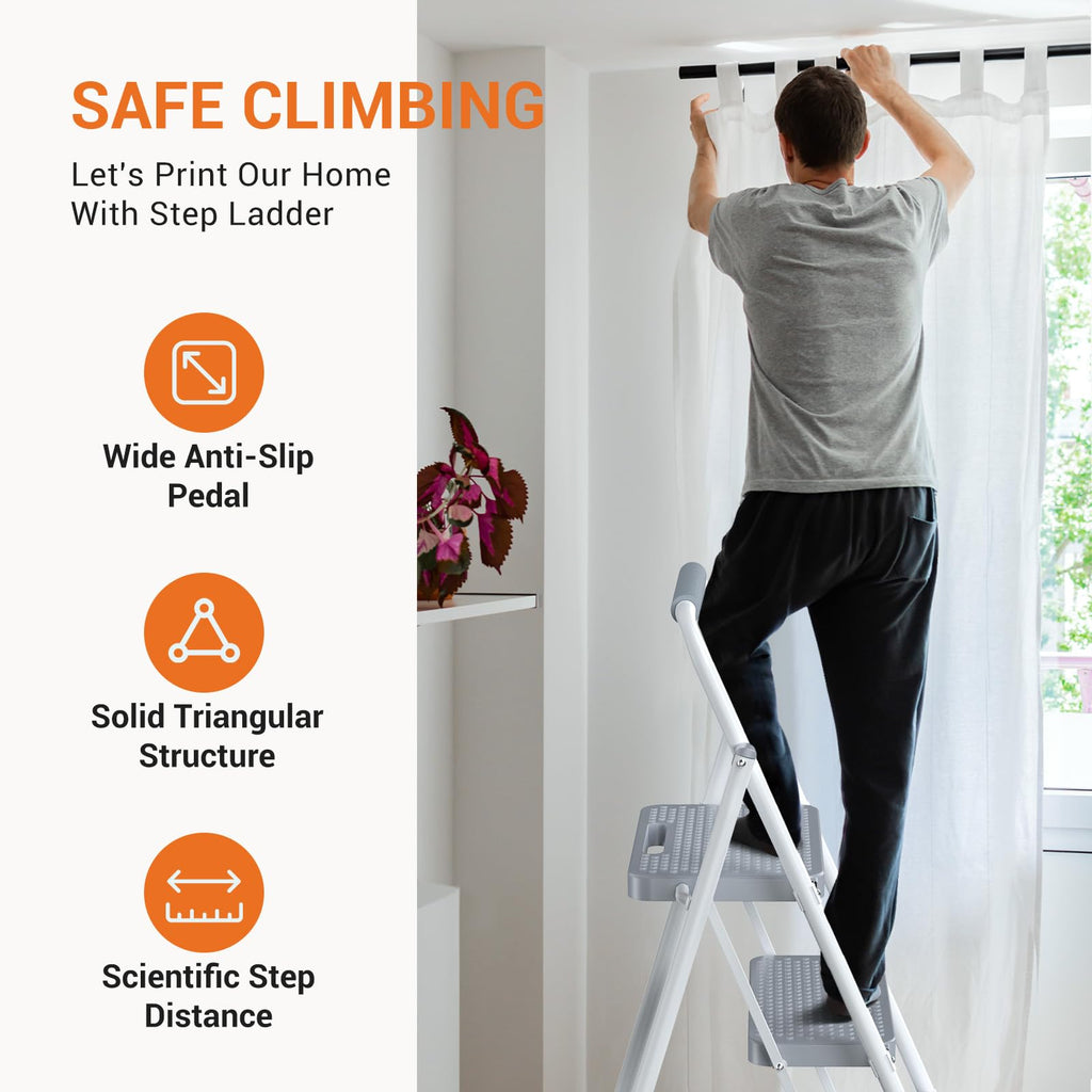 2 Step Ladder 330lbs Capacity Folding Sturdy Step Stool H7376