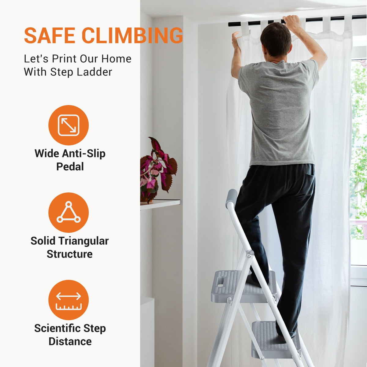 2 Step Ladder 330lbs Capacity Folding Sturdy Step Stool H7376