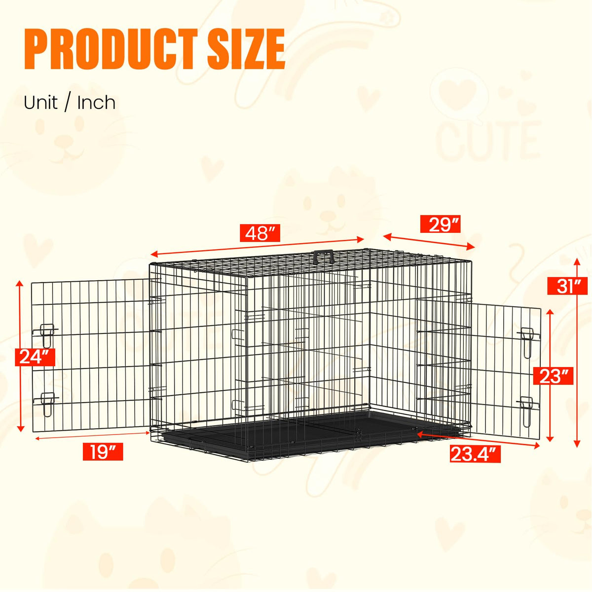 48 Inch Folding Metal Dog Crate Y2100