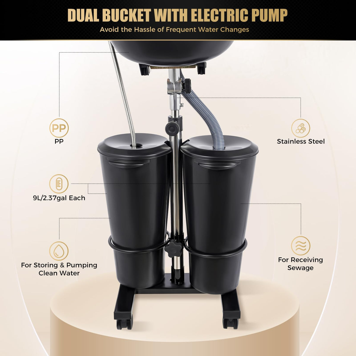 Portable Shampoo Bowl with Pump and 2 Water Tanks Y7002