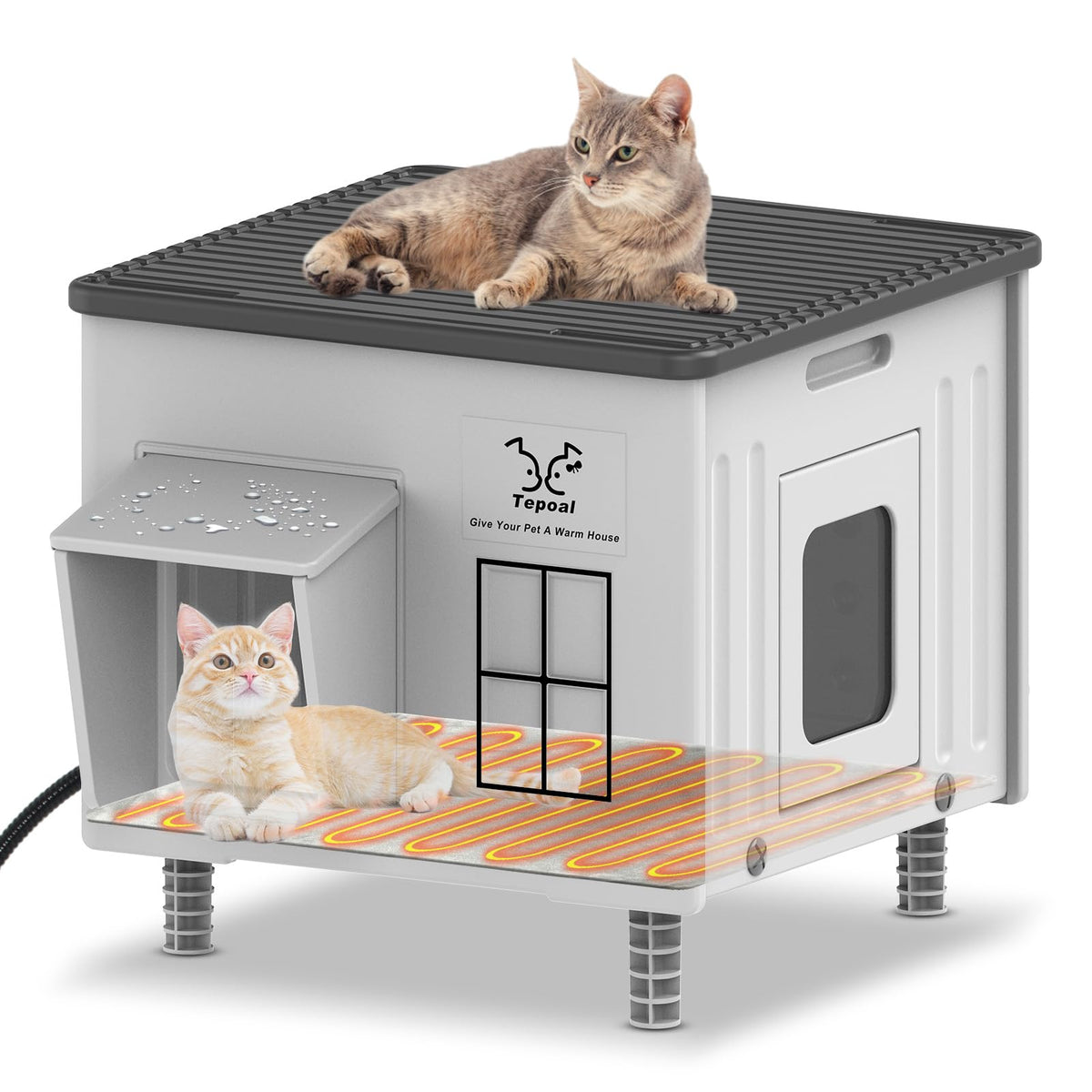 Heated Cat House with Safety Escape Doors and Heating Pads Y61795