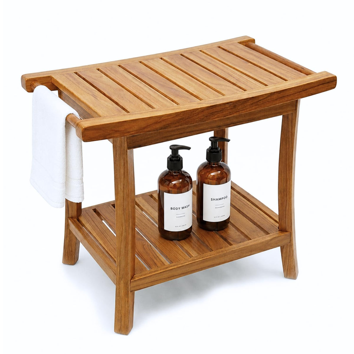 22-Inch Teak Shower Bench with Storage Shelf U9283