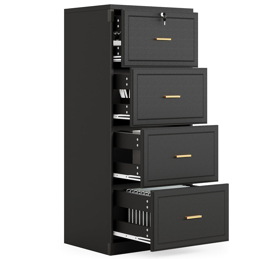 4 Drawer Black MDF File Cabinet with Lock C703