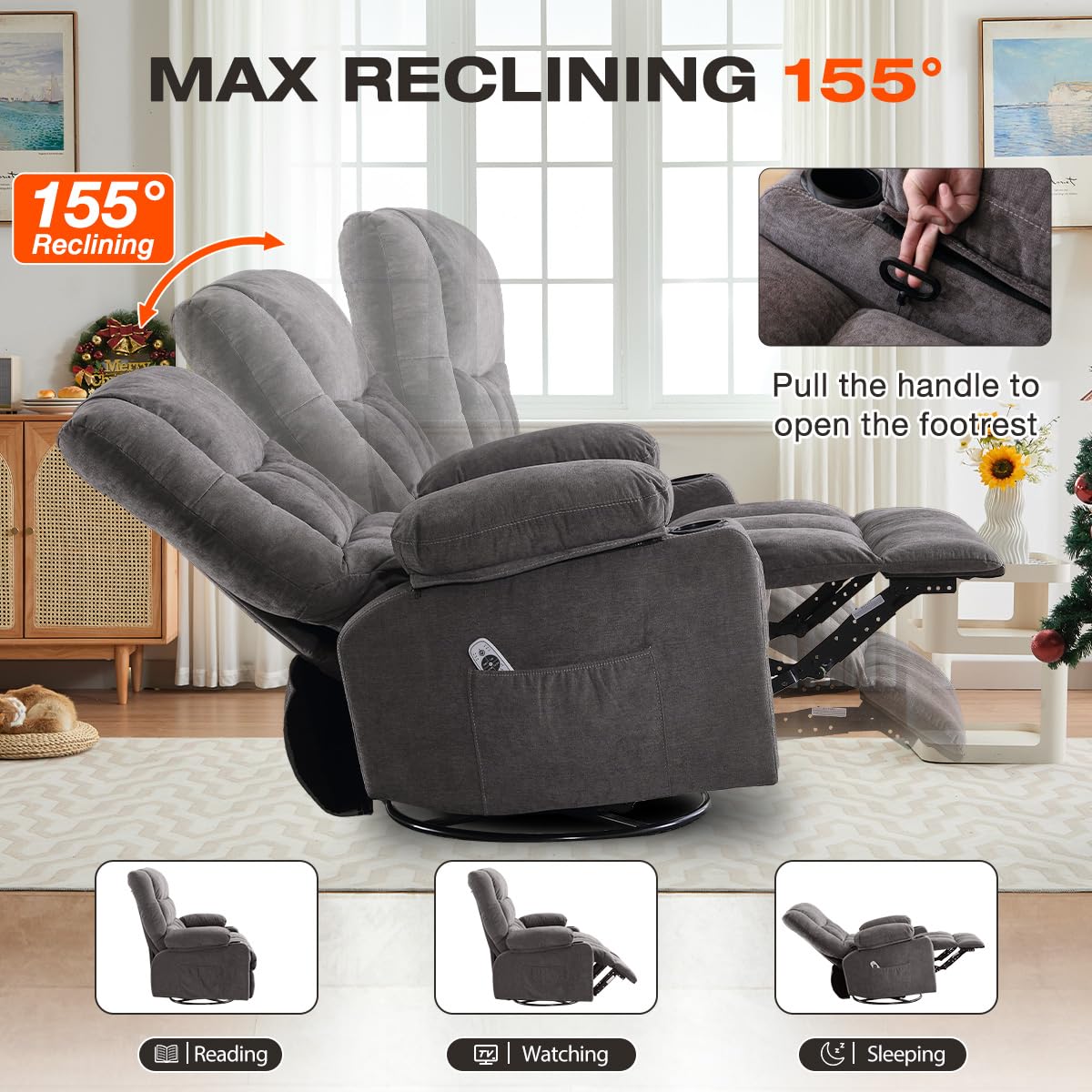 Oversized Swivel Rocker Recliner with Massage and Heat D263522