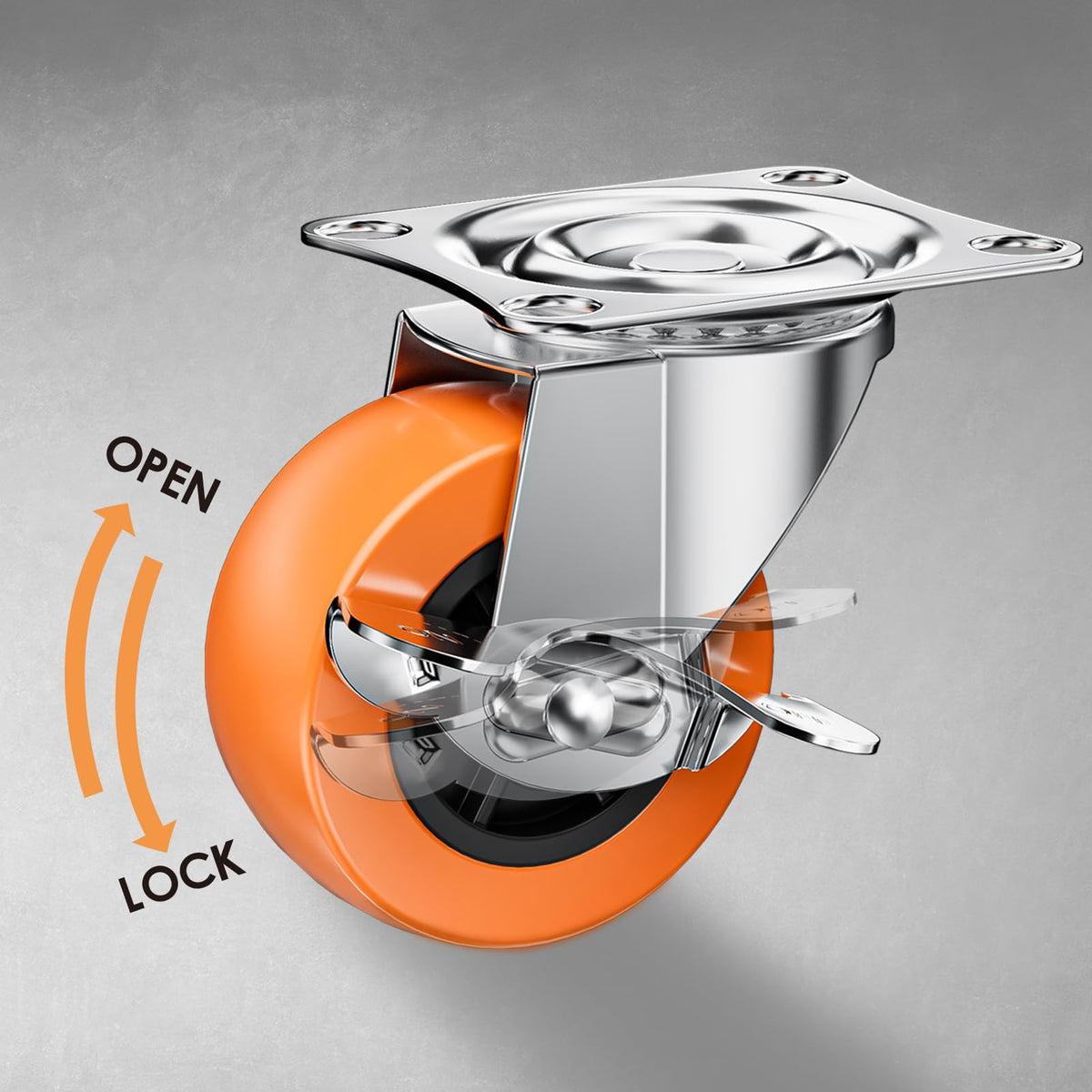 2" Plate Casters with Brake, 8 Pack PU Swivel Wheels Z105951