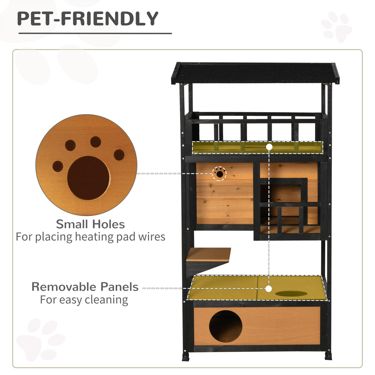 3-Story Wooden Outdoor Cat House with Raised Floor G13303