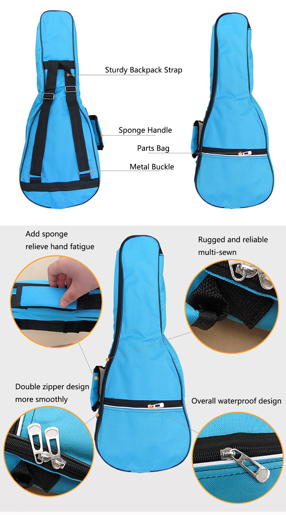Waterproof Colorful Ukulele Case Bag with Storage 21in M8622