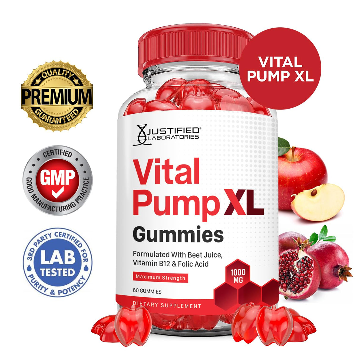 Vital Pump XL Performance Gummies 1000MG Beet Juice B12 Vegan Non GMO 120 Gummys E17340