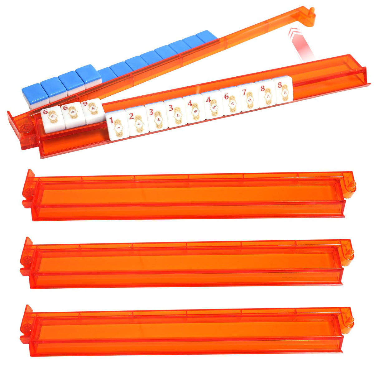 Set of 4 Compact Plastic Mahjong Racks with Pushers Q577396