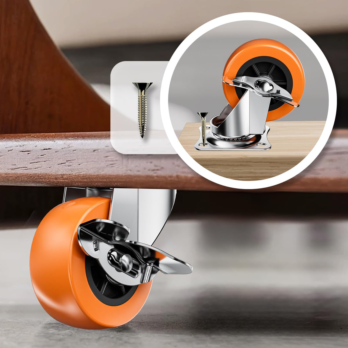 2" Plate Casters with Brake, 8 Pack PU Swivel Wheels Z105951