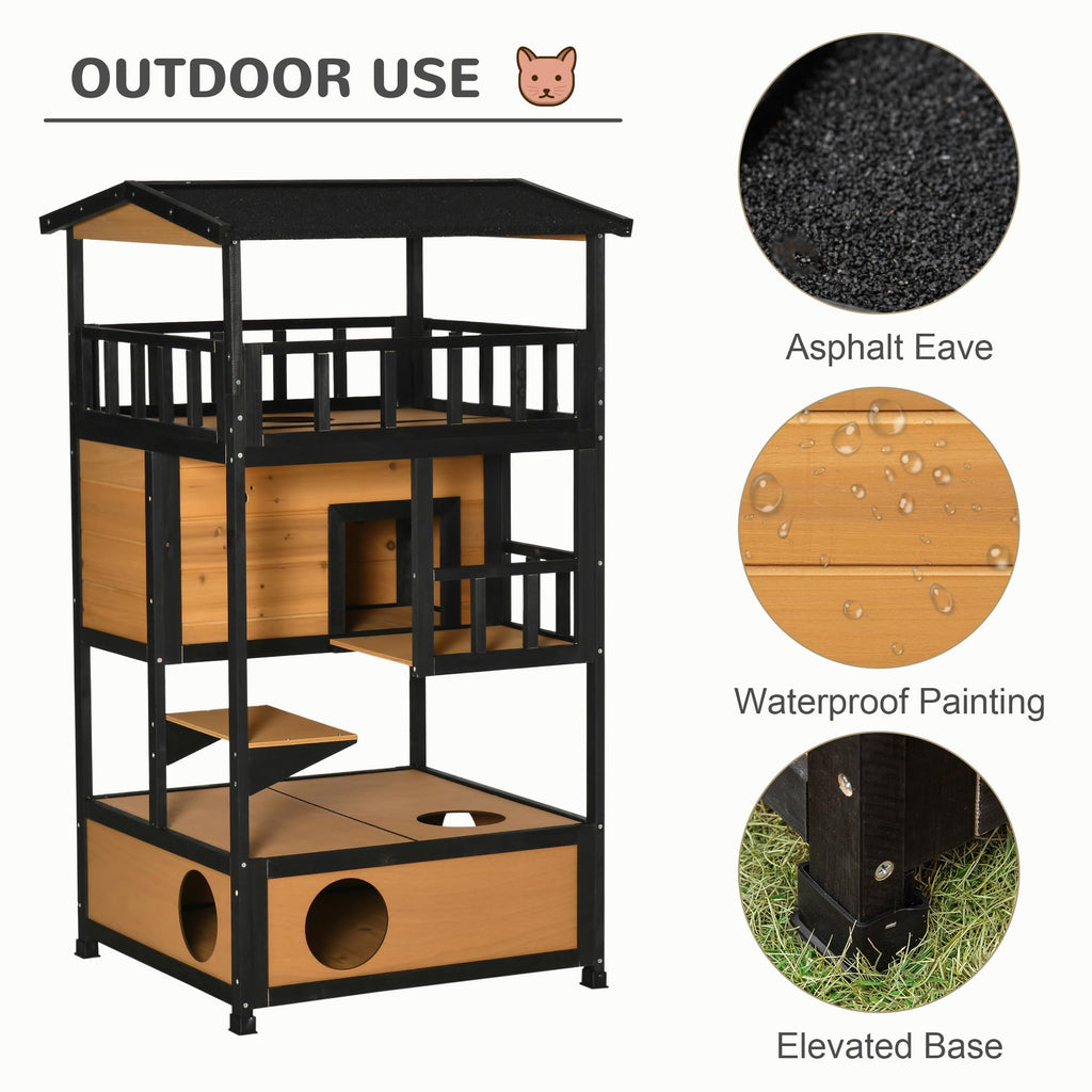 3-Story Wooden Outdoor Cat House with Raised Floor G13303