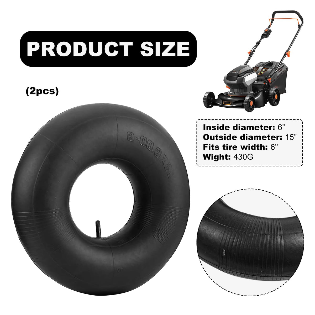 2 PCS 15×6.00-6" Inner Tubes with TR-13 Straight Valve Stem R8312