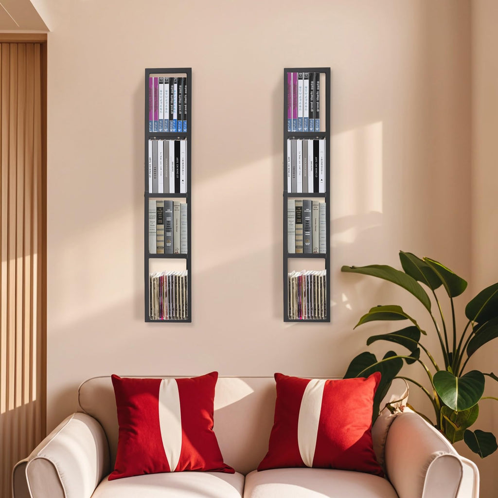 Black 2 Pcs 34Inch Metal Media Storage Rack E9533
