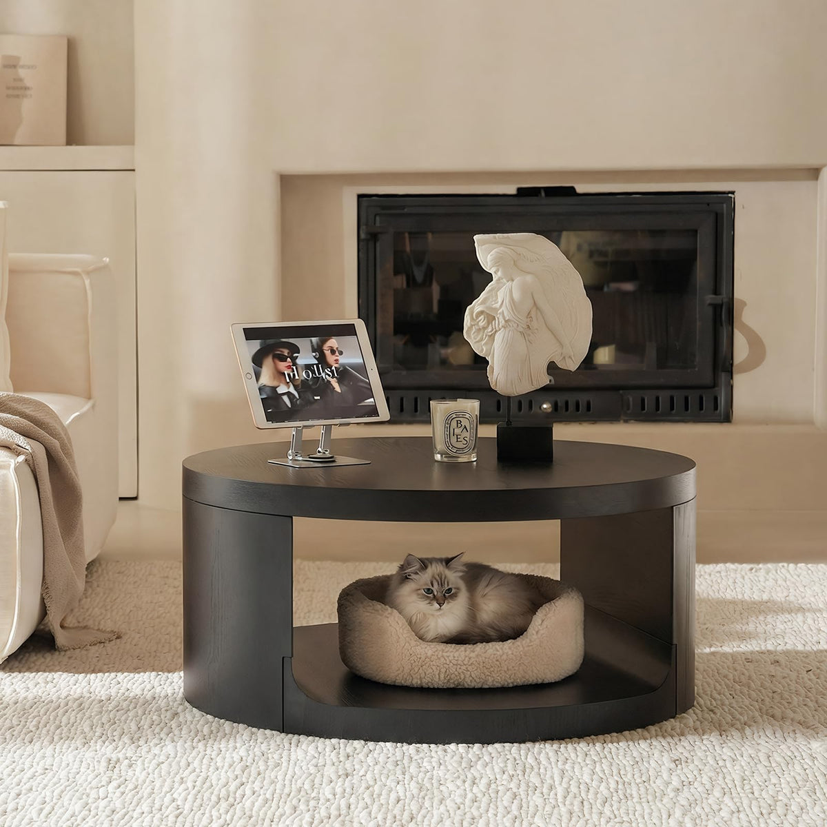 Black Round Coffee Table with Storage Z987