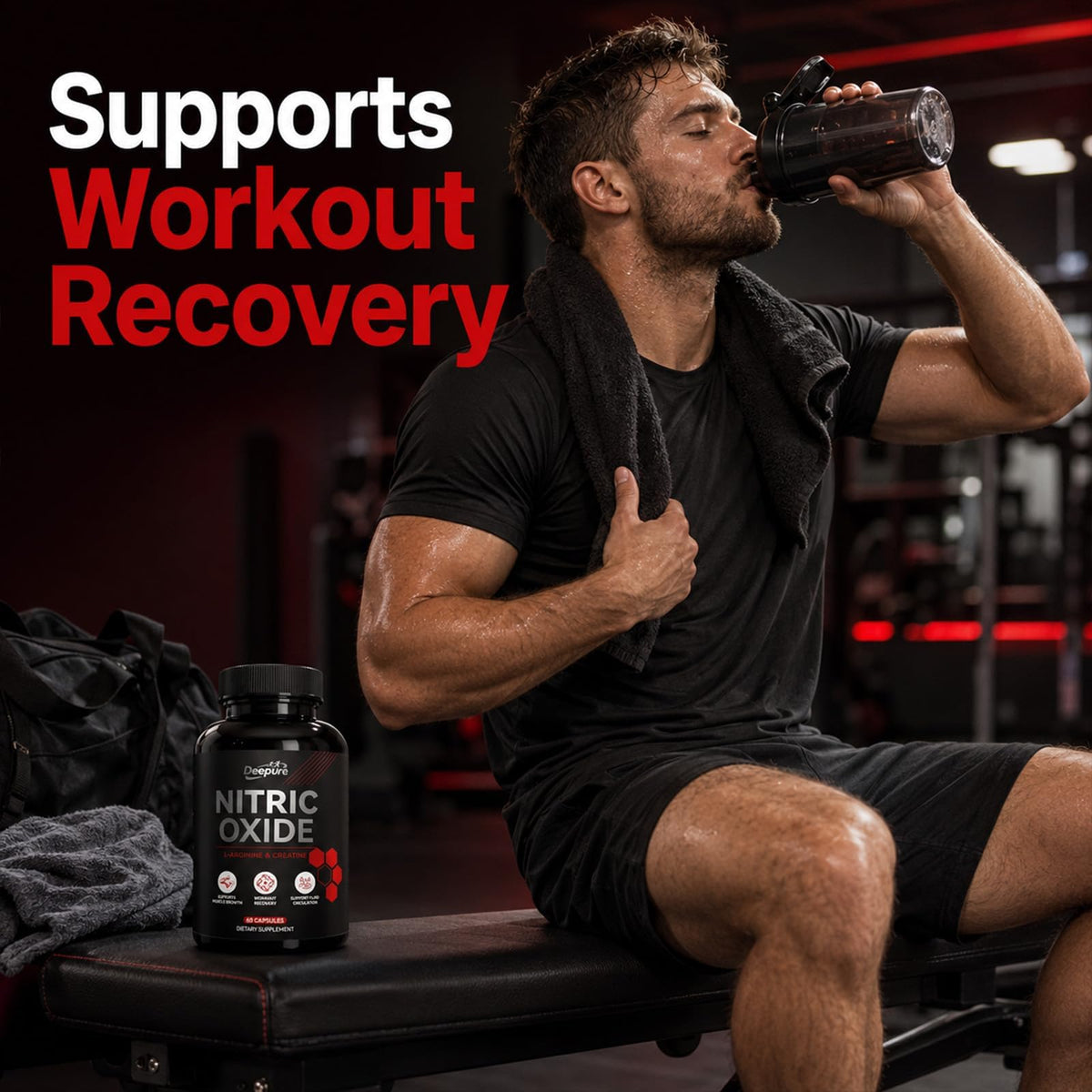 Nitric Oxide Booster with L-Arginine, Creatine, Citrulline & Beetroot, 60 Capsules H648683