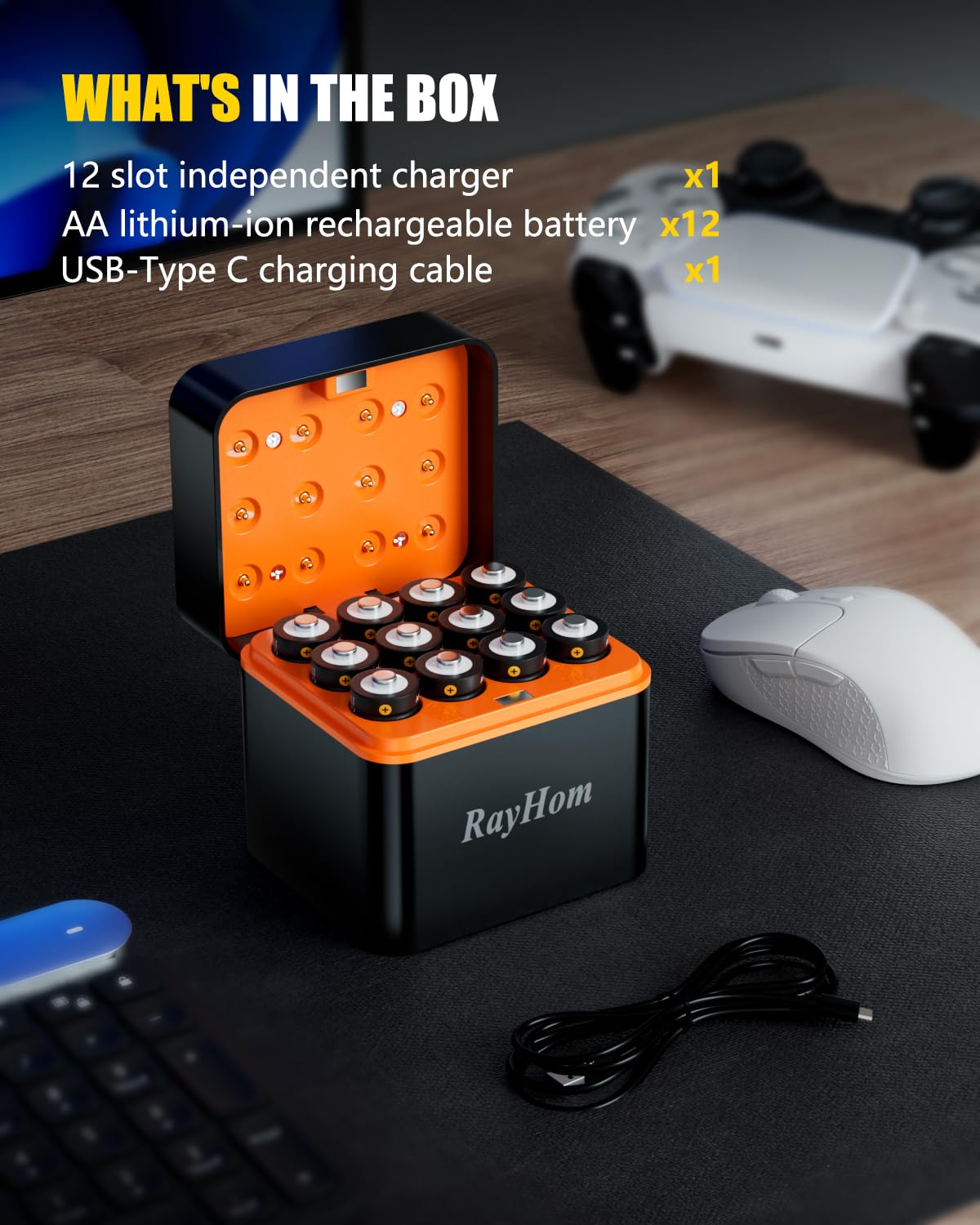 12 Pack Rechargeable AA Lithium Batteries with Charger Q4677