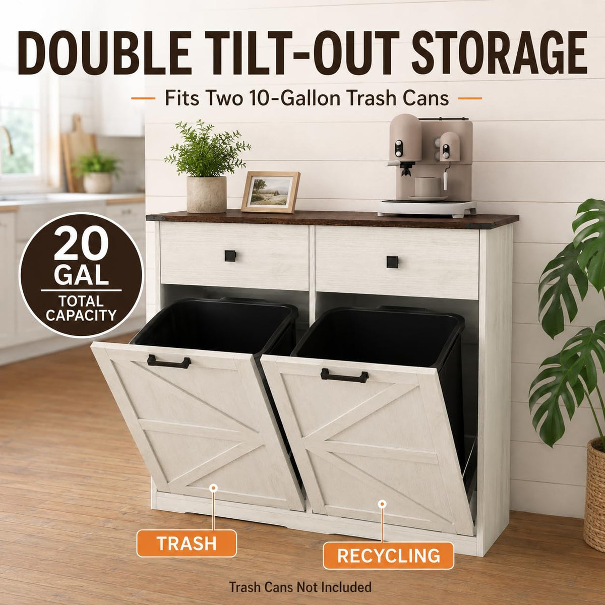 White Double Tilt Out Trash Cabinet B6705