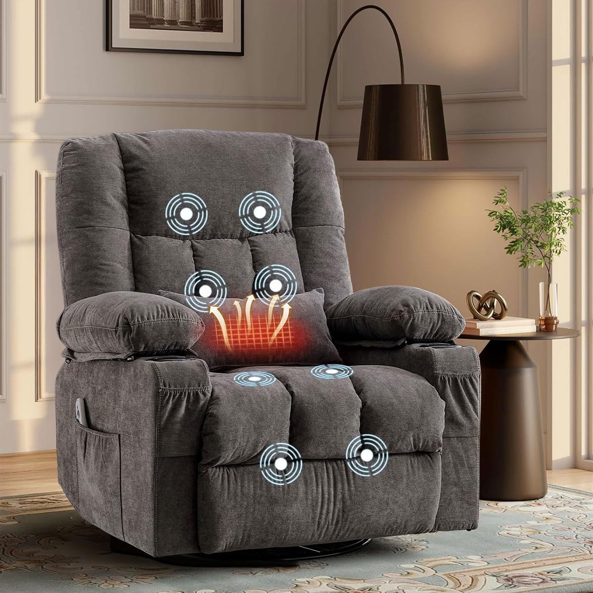 Oversized Swivel Rocker Recliner with Massage and Heat D263522