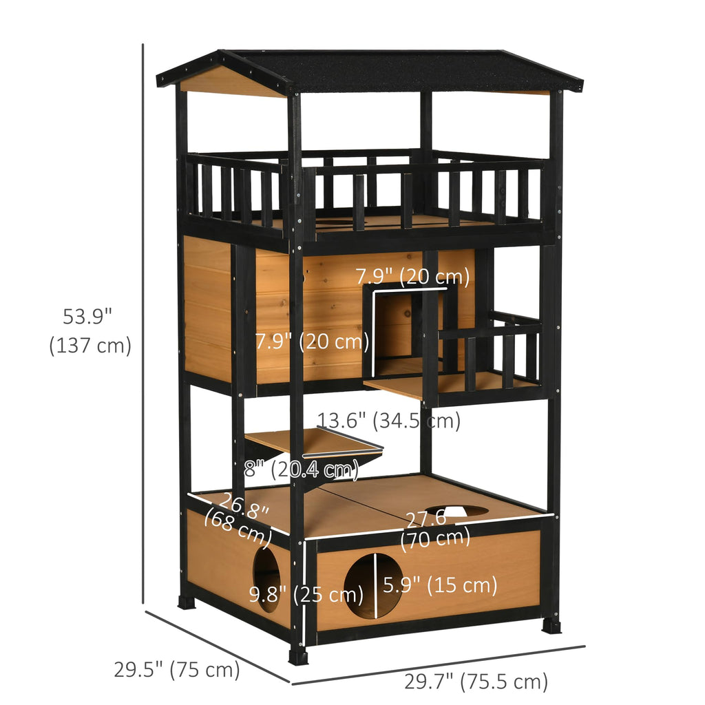 3-Story Wooden Outdoor Cat House with Raised Floor G13303
