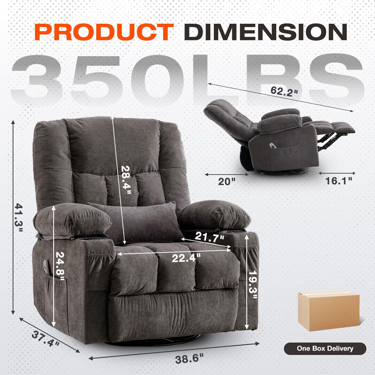 Oversized Swivel Rocker Recliner with Massage and Heat D263522