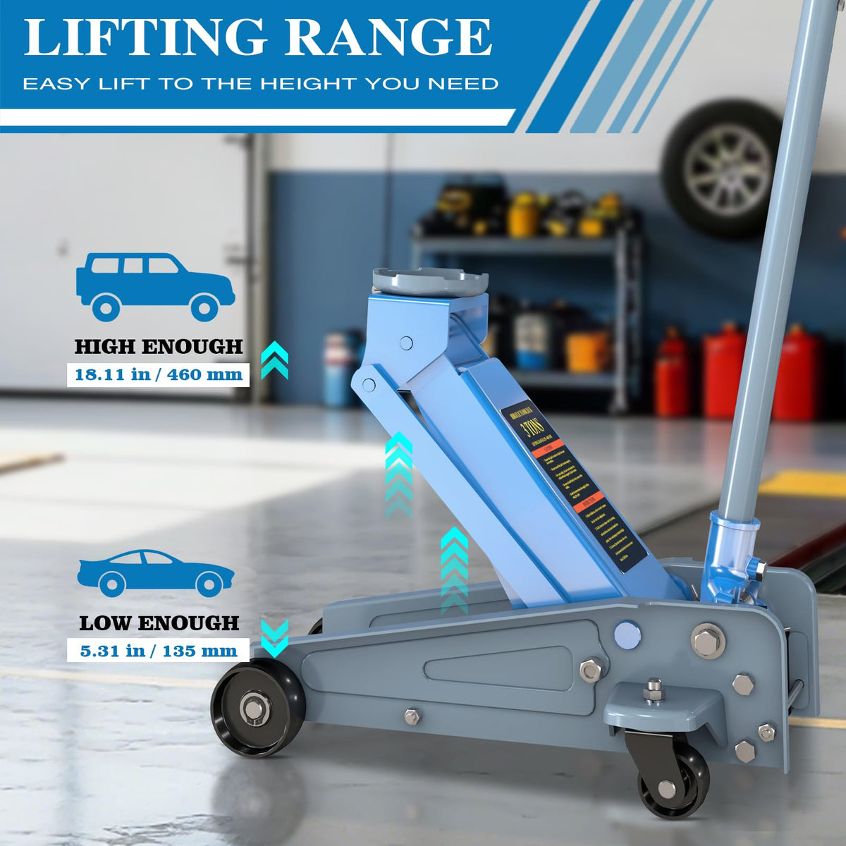 3 Ton Carbon Steel Floor Jack with Wheels S637
