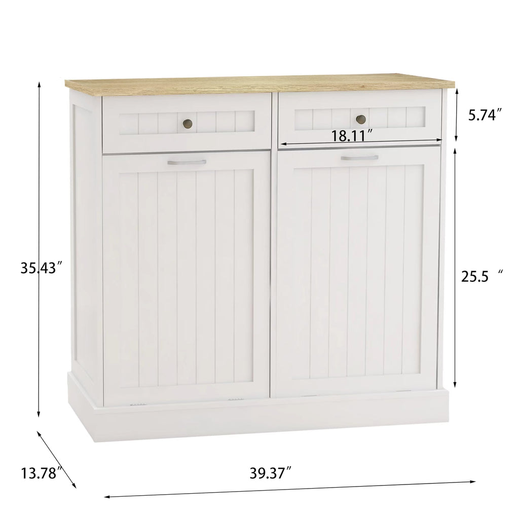 White 2x10 Gallon Solid Wood Trash Cabinet B37834