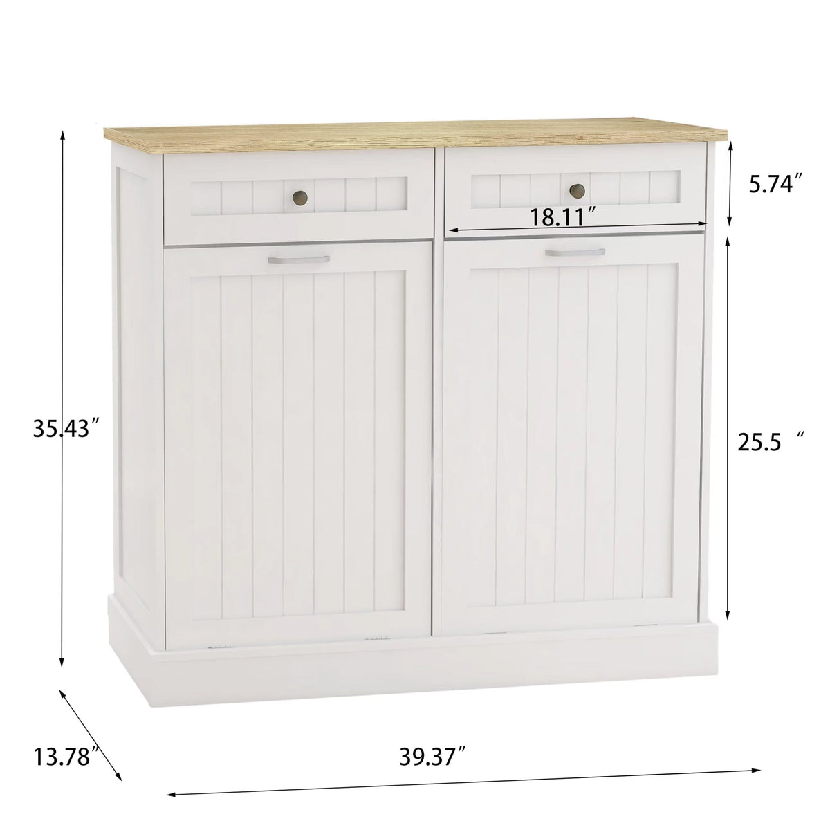 White 2x10 Gallon Solid Wood Trash Cabinet B37834