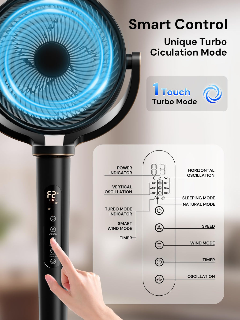 Black Adjustable Pedestal Fan with Oscillation D161