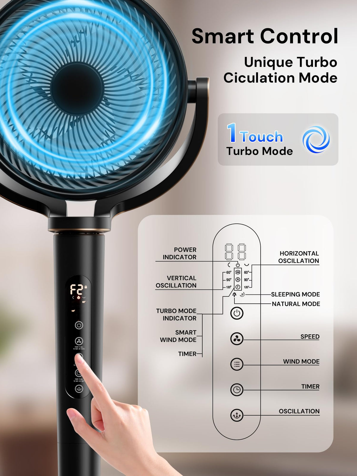 Black Adjustable Pedestal Fan with Oscillation D161
