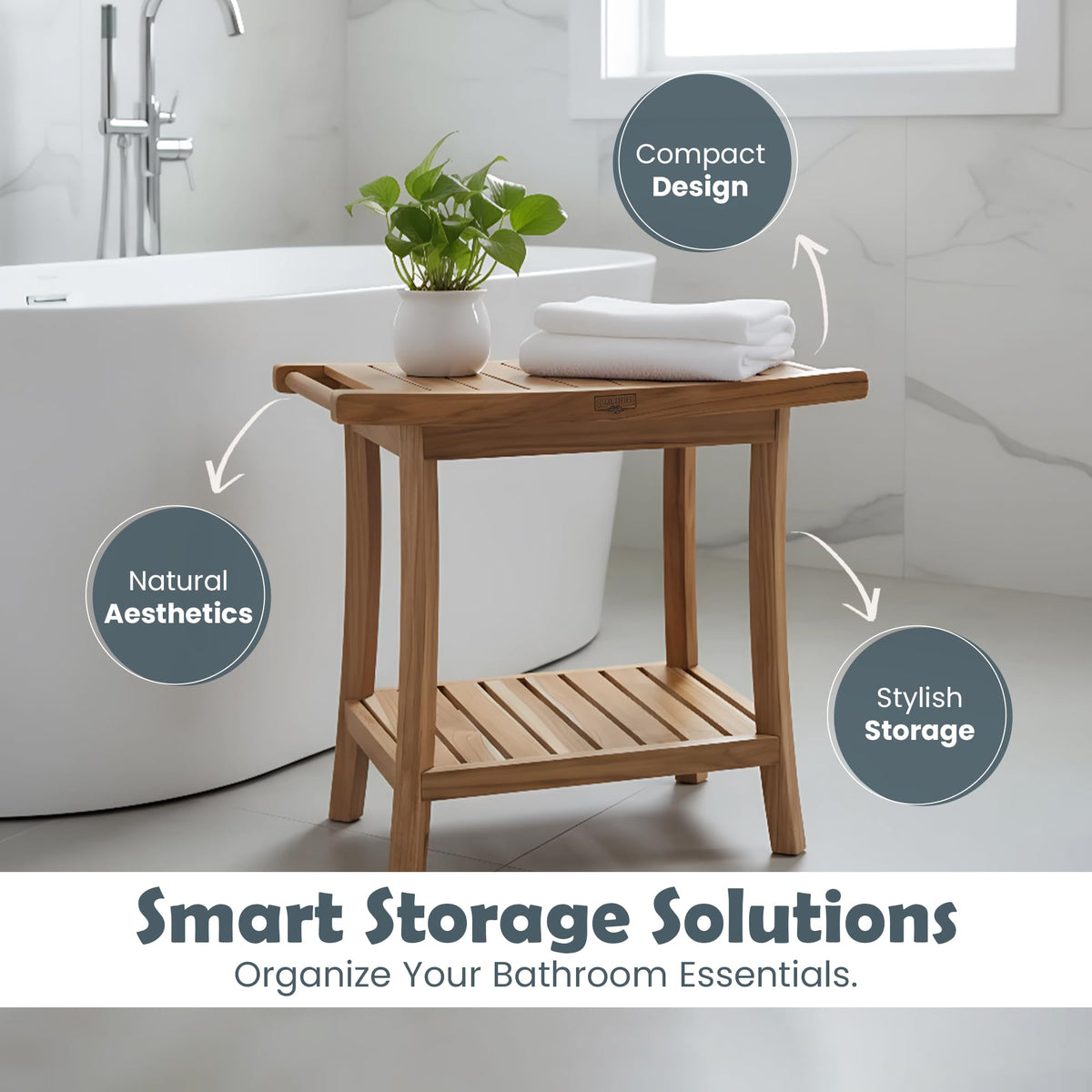 22-Inch Teak Shower Bench with Storage Shelf U9283
