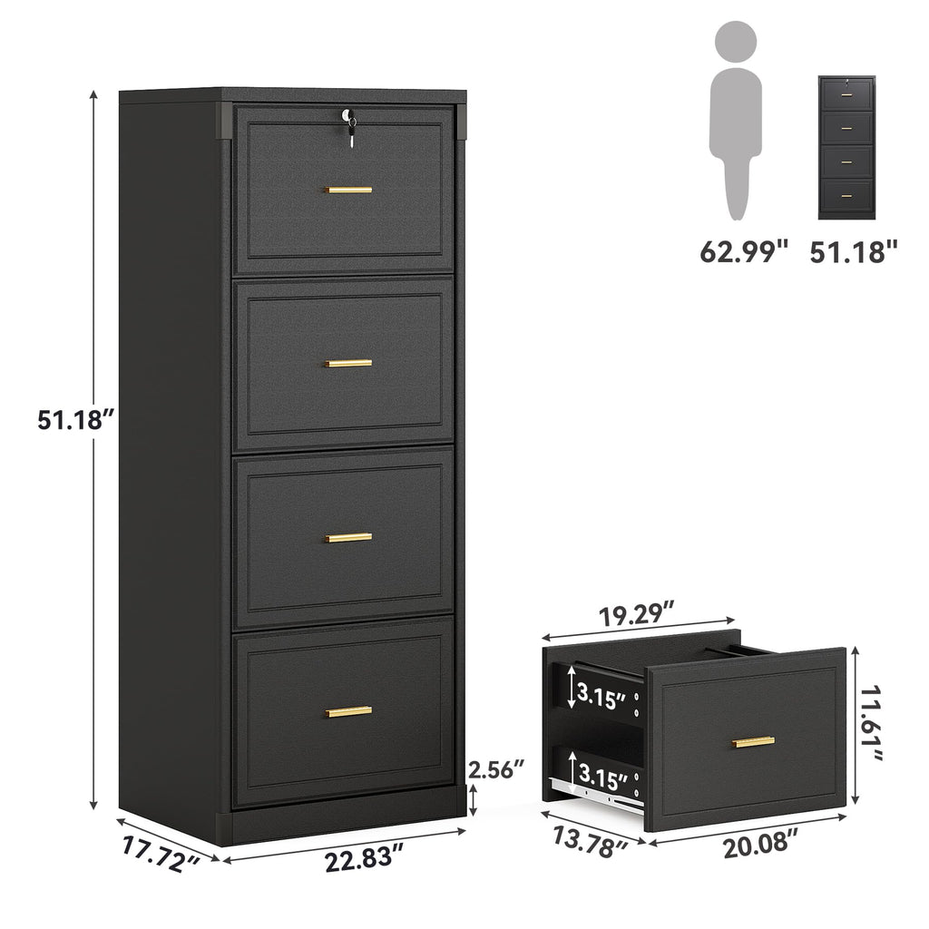 4 Drawer Black MDF File Cabinet with Lock C703