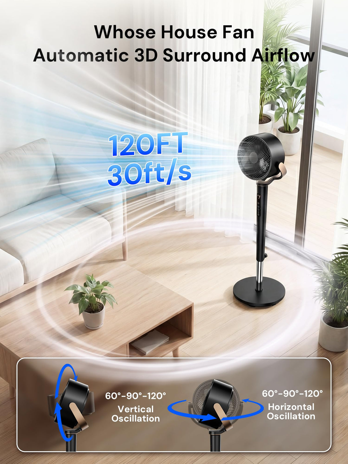 Black Adjustable Pedestal Fan with Oscillation D161