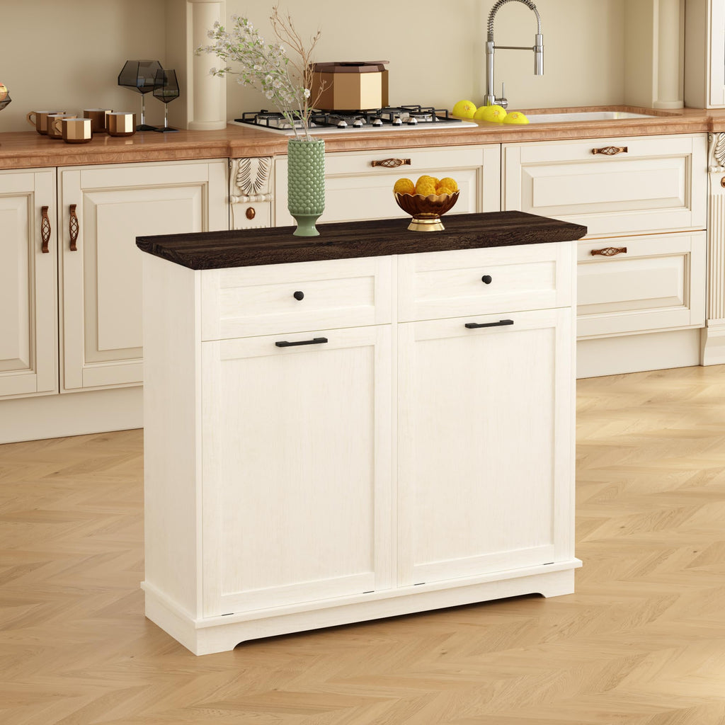20 Gallon Double Tilt Out Wood Trash Can Cabinet with Drawer K3495