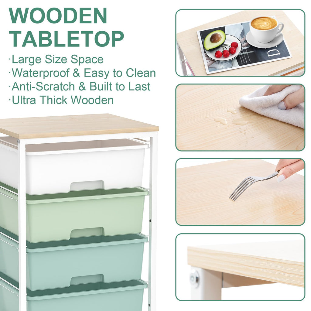 Rolling Cart with Drawers, 4-Drawer Utility Cart, Green T3843
