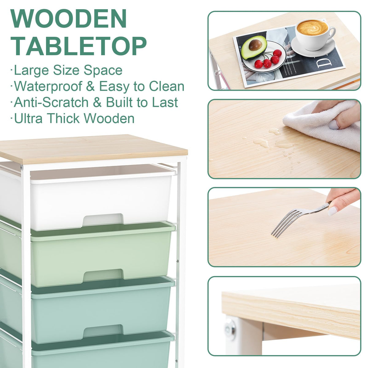 Rolling Cart with Drawers, 4-Drawer Utility Cart, Green T3843