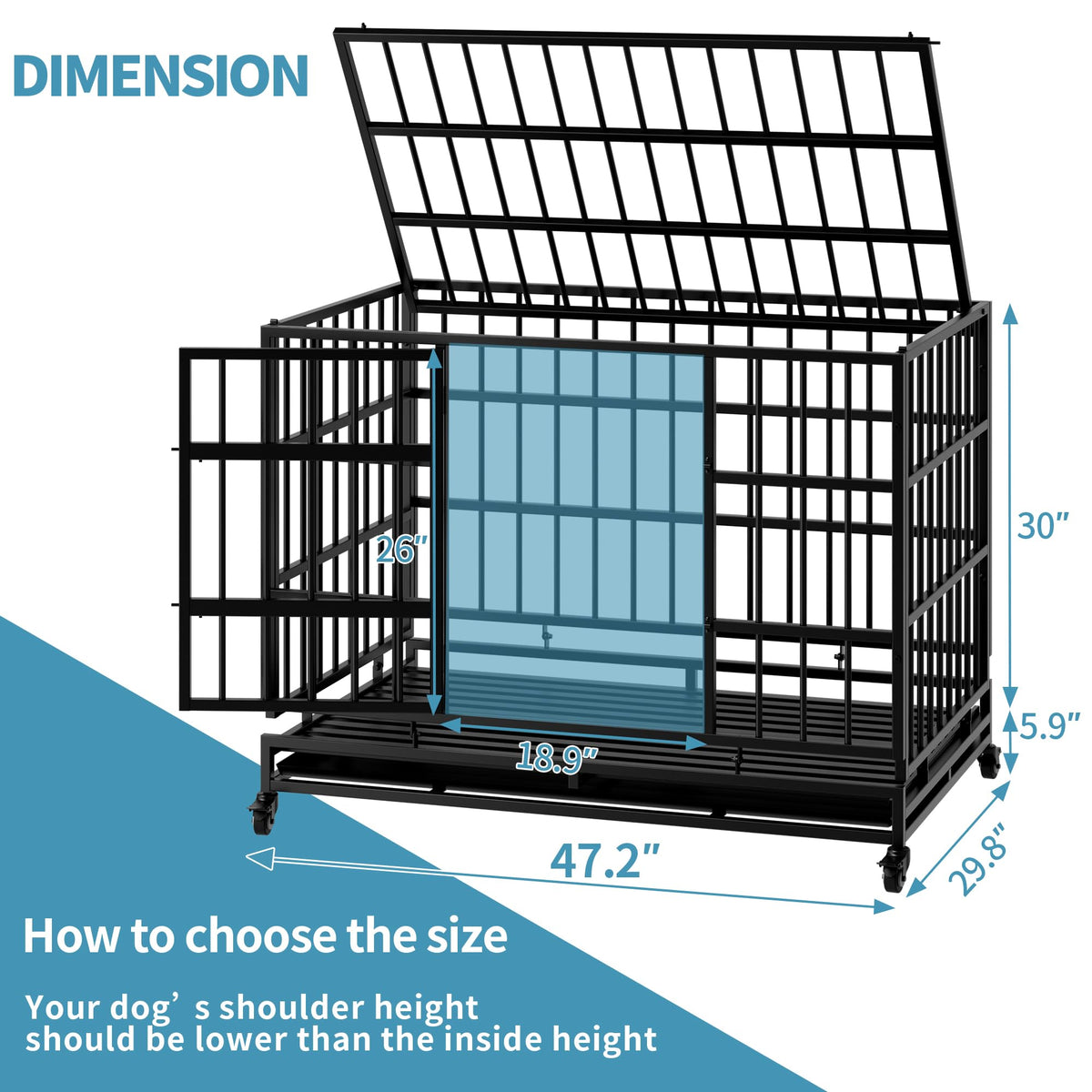 48 Inch Heavy Duty Collapsible Metal Dog Crate with Wheels I485