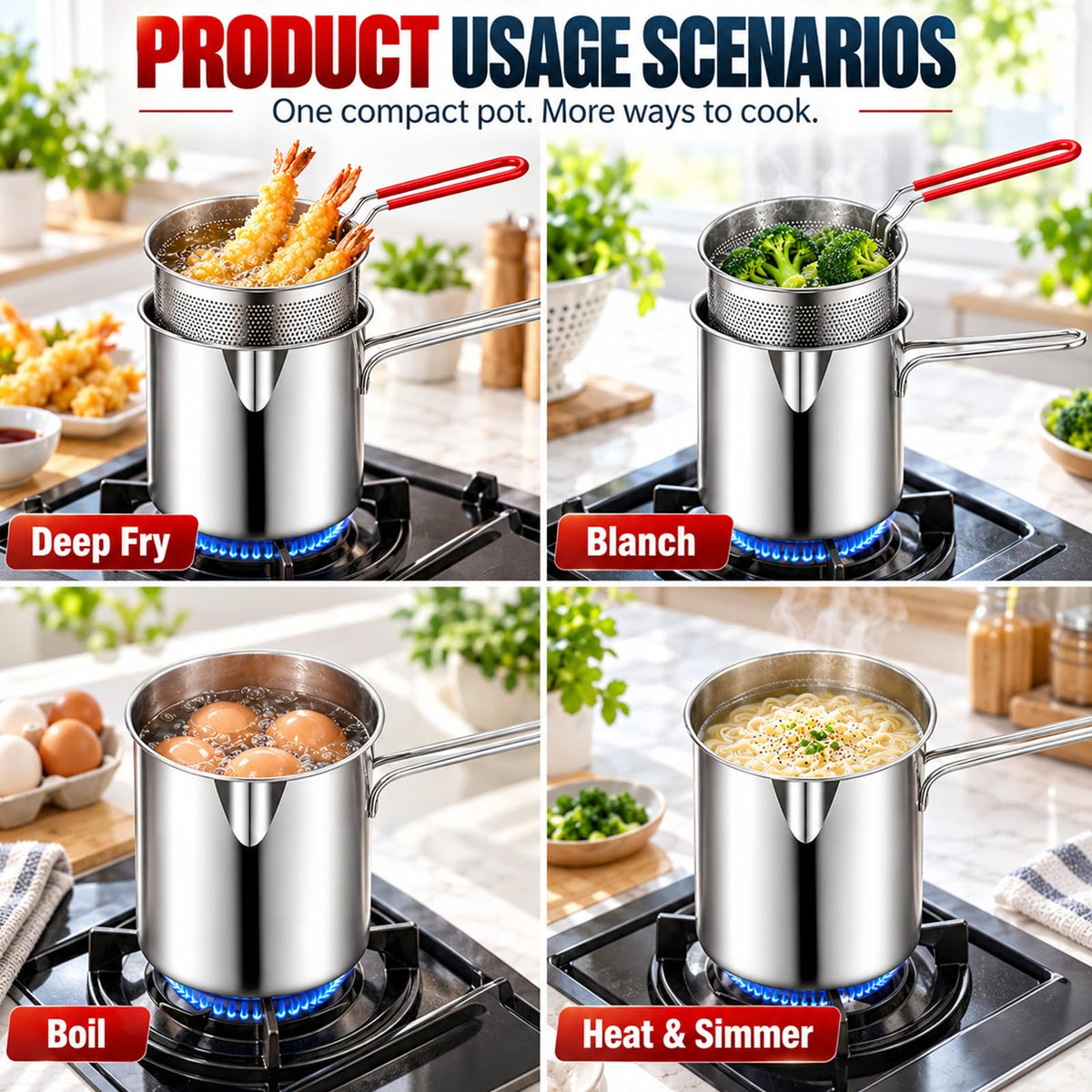 Stainless Steel Pot with Draining Basket, Five Piece Set N146