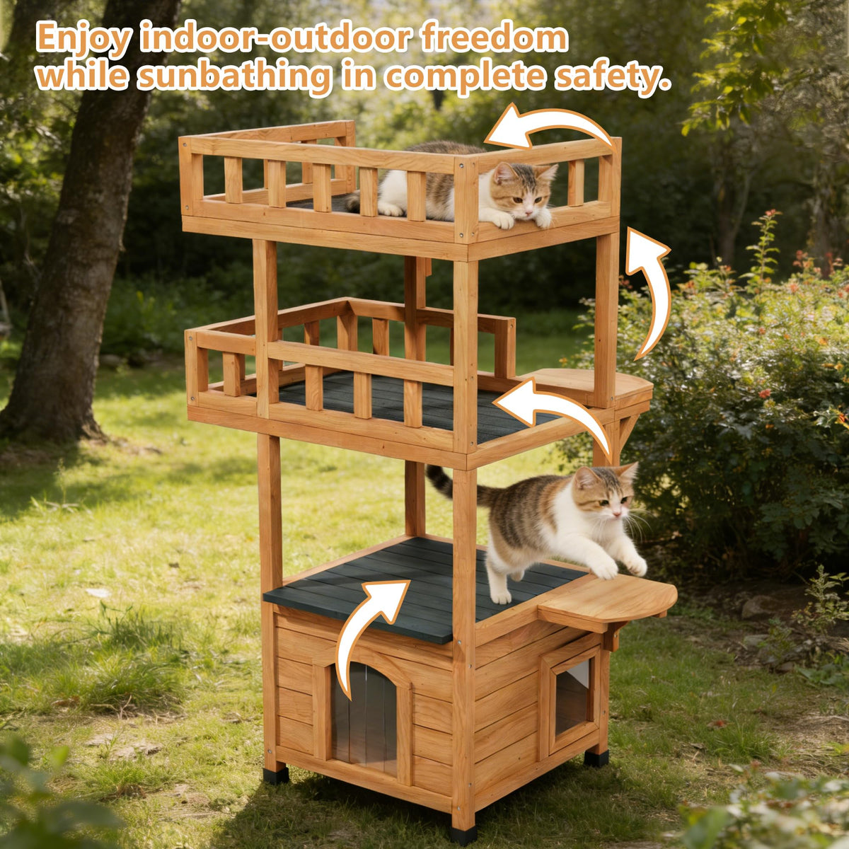 Outdoor Cat Tree Tower with Enclosed Condo G861